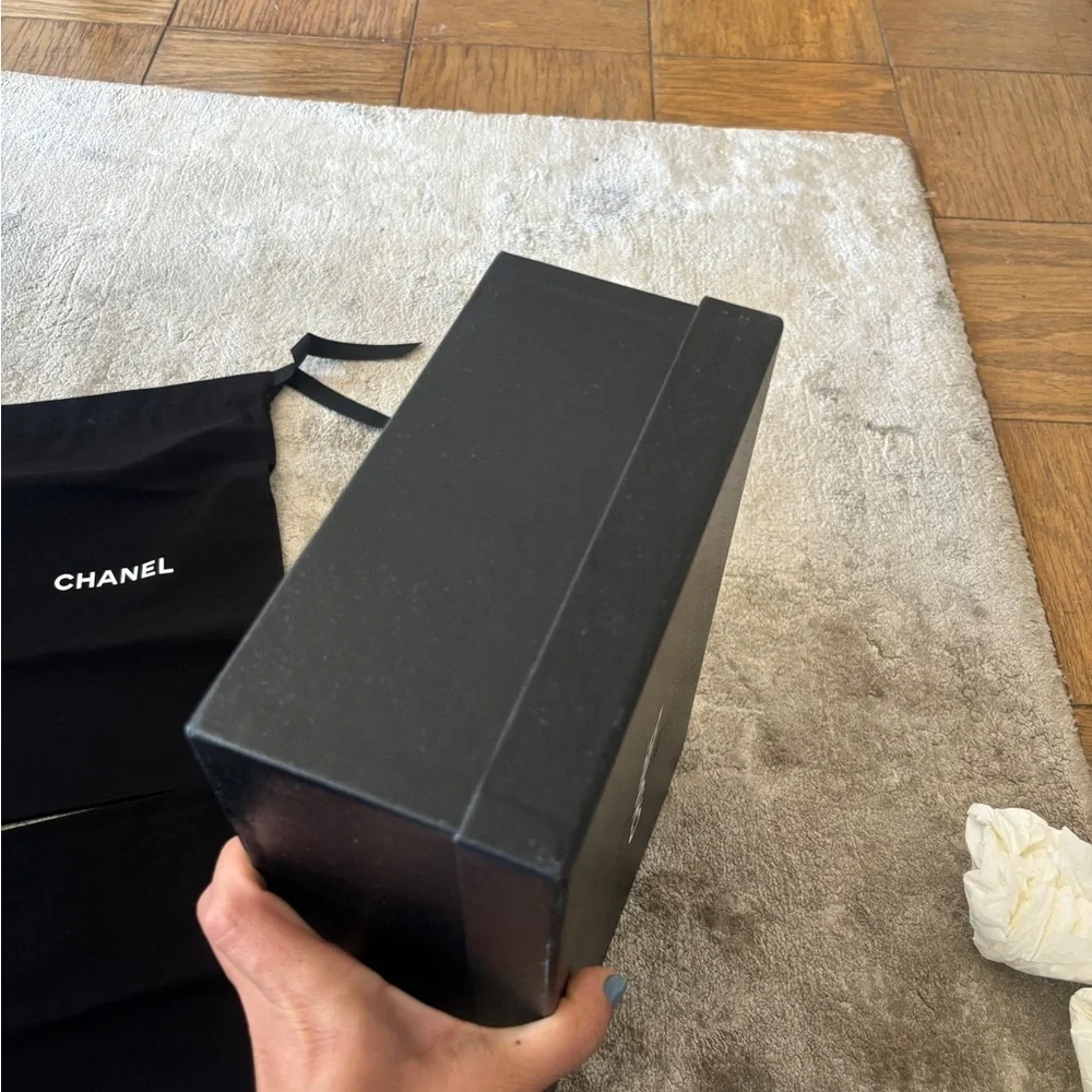 **CHANEL** Two-Tone Beige and Black Flats Mary Jane Size 42
